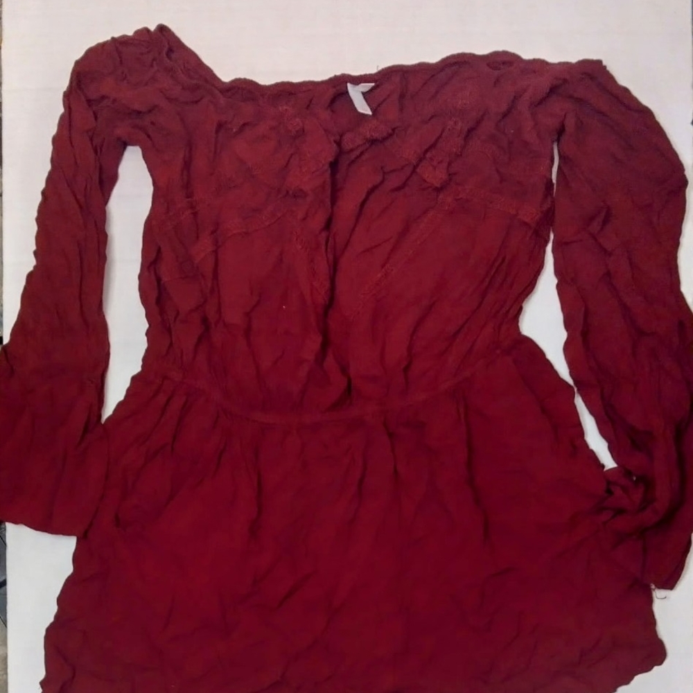Xhilaration Red Off the Shoulder Romper with Bishop Sleeves